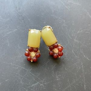 Anthropologie Green and burgundy diamond studs
